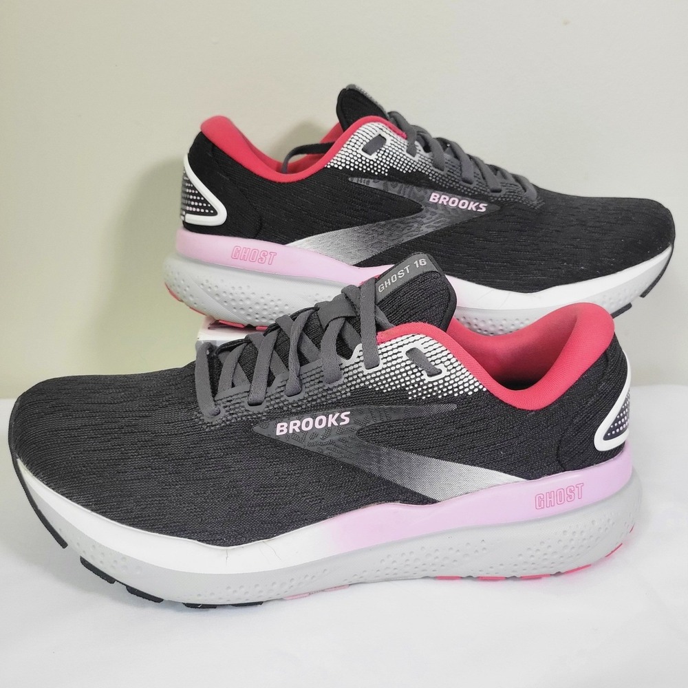 Brooks Ghost 16 Womens Running Shoes Black Pink Grey DNA LOFT v3 Cushioning Sz 8